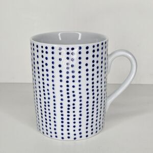 WEST ELM Hand-Painted Dotted Mug Blue White China 12oz